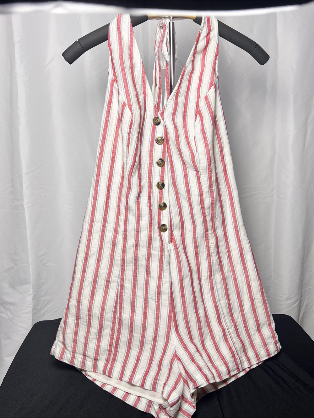 American Eagle Striped Button Front Halter Romper Size Small (Sarah Cameron OBX)